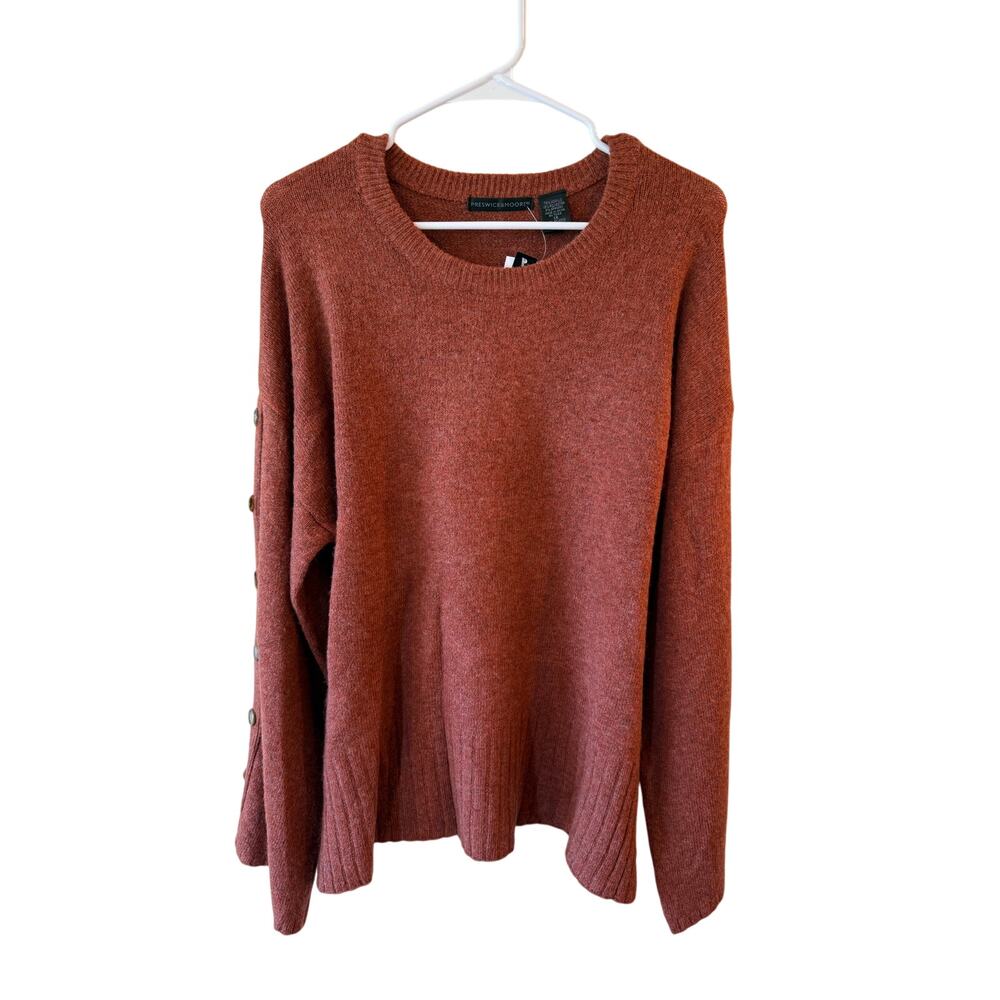 NWT Preswick & Moore Button Sleeve Ribbed Knit Pullover Sweater Orange Plus 1X